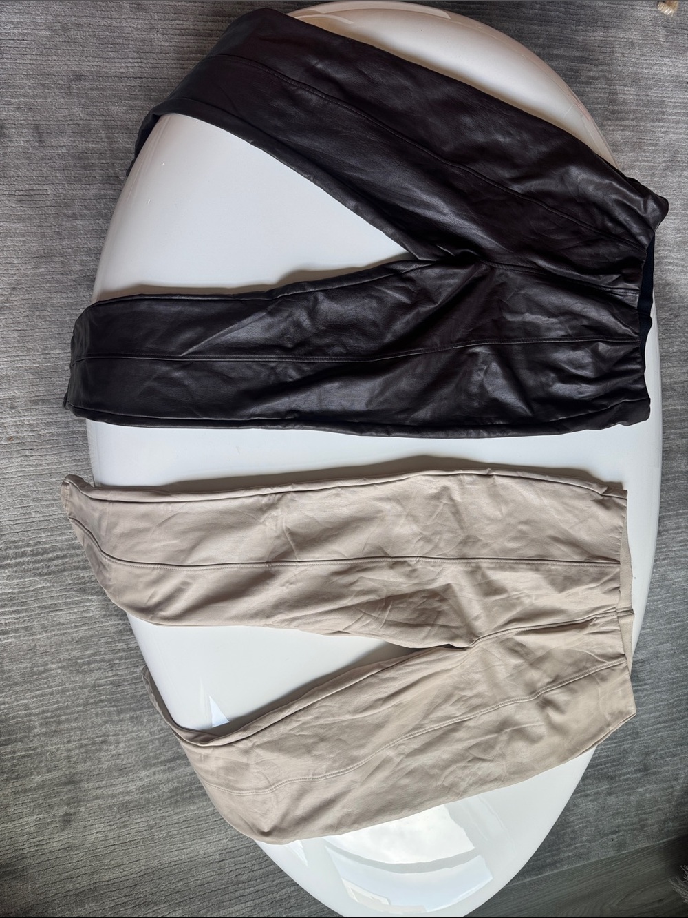 Faux Leather Leggings - Chocolate Dark Brown and Beige